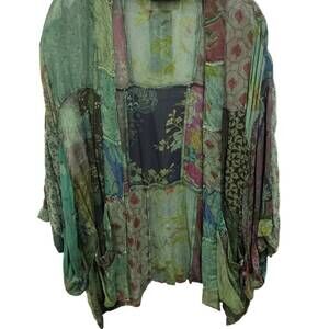 NEW YOUNG THREADS women's multi print kimono in basil